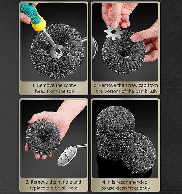 304 Stainless Steel Long Handle Pot Brush | Heavy Duty Non-Scratch Kitchen Cleaner