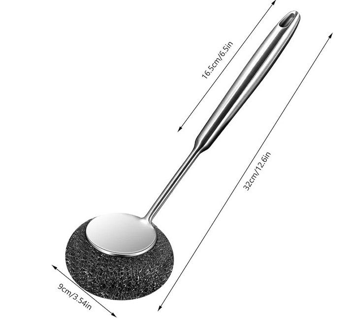 304 Stainless Steel Long Handle Pot Brush | Heavy Duty Non-Scratch Kitchen Cleaner