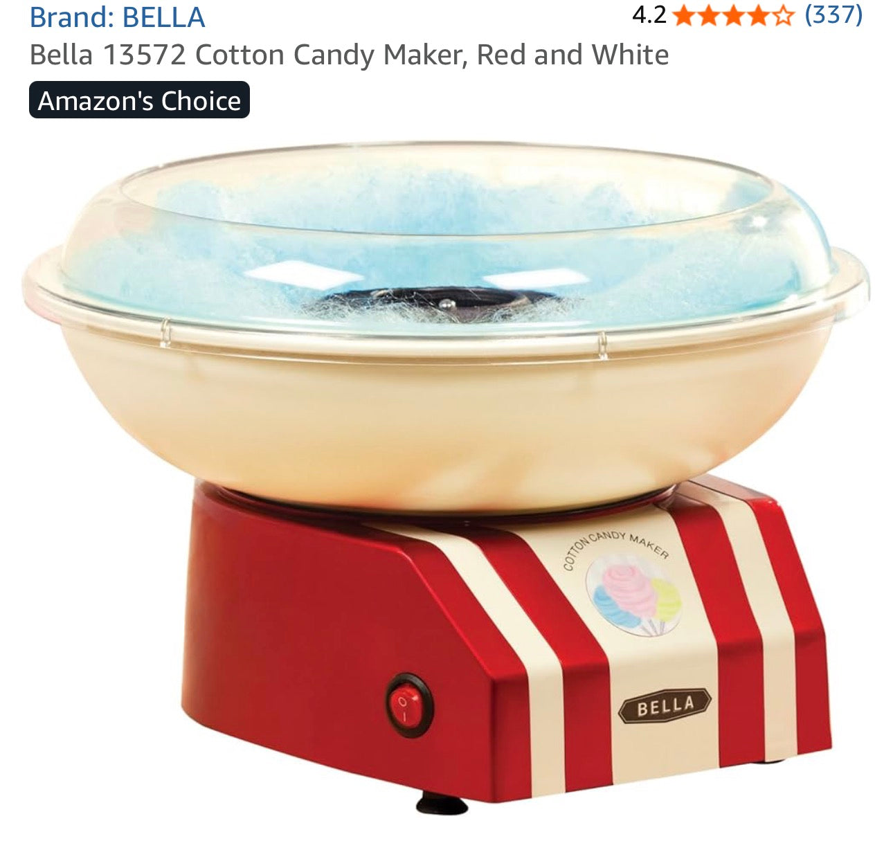 Bella 13572 Cotton Candy Maker, Red and White