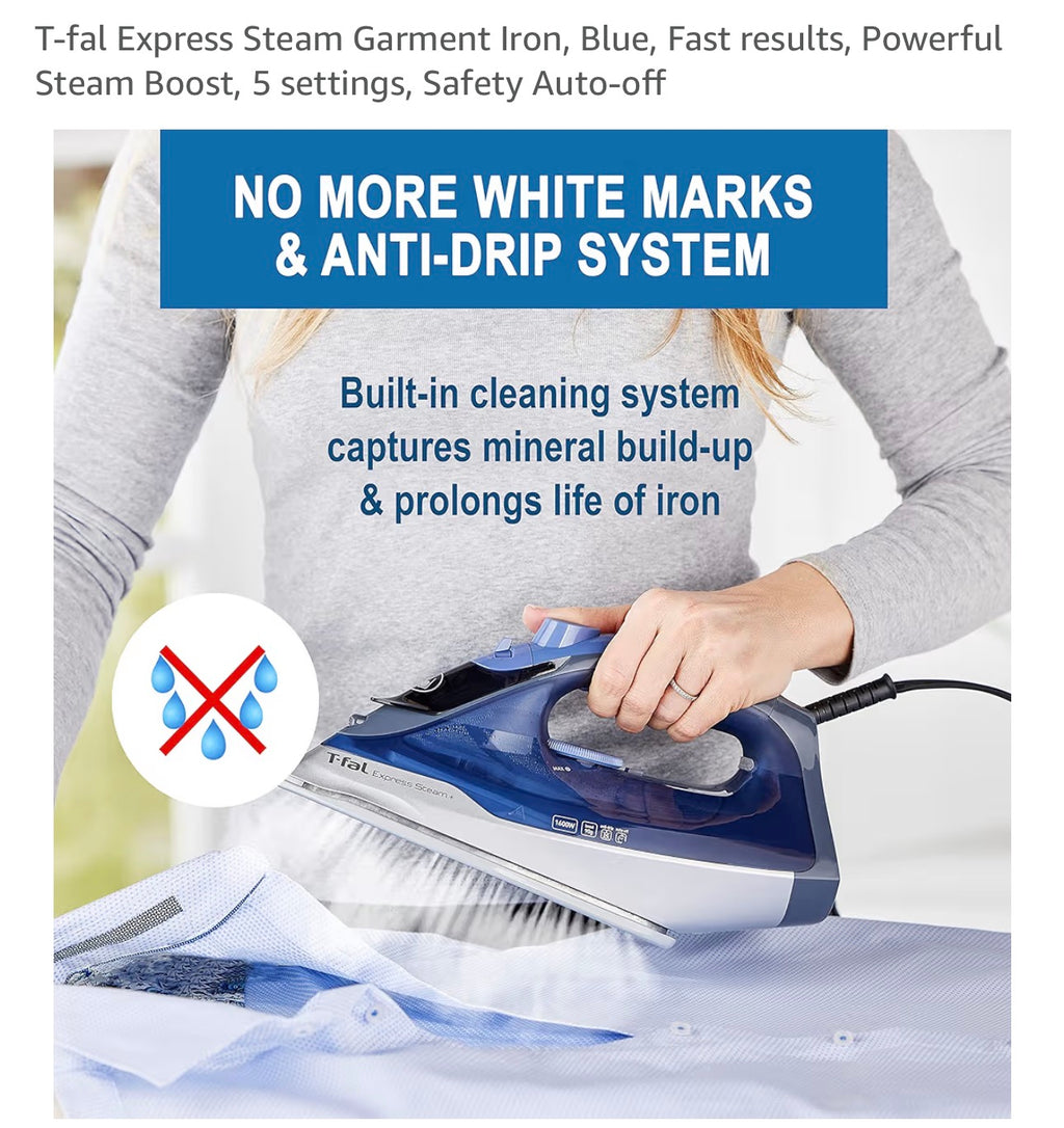 Brand New 10 unitsT-Fal Express Steam Garment Iron, Blue, Fast results, Powerful Steam Boost, 5 settings, Safety Auto-off