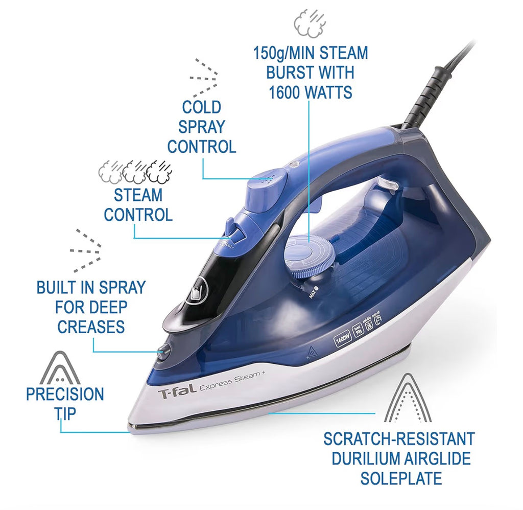 Brand New 10 unitsT-Fal Express Steam Garment Iron, Blue, Fast results, Powerful Steam Boost, 5 settings, Safety Auto-off