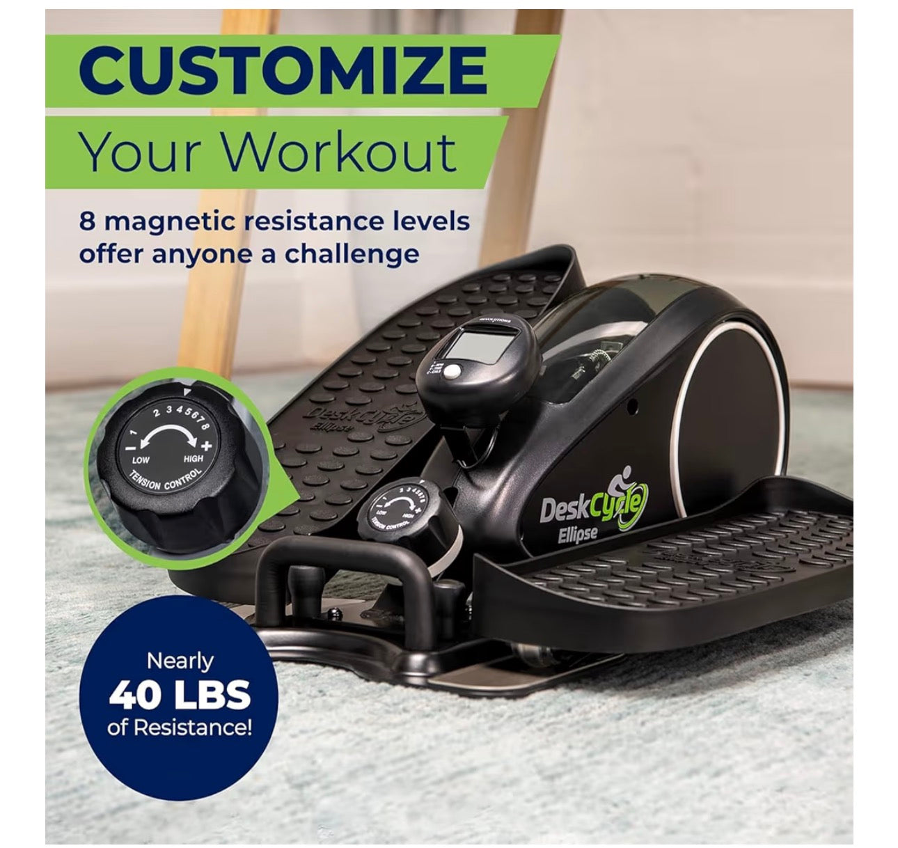 DeskCycle Under Desk Elliptical Machine - Compact Mini Elliptical Cardio Machine - Desk Cycle Pedal Exerciser - Exercise Equipment for Home $95/25 units
