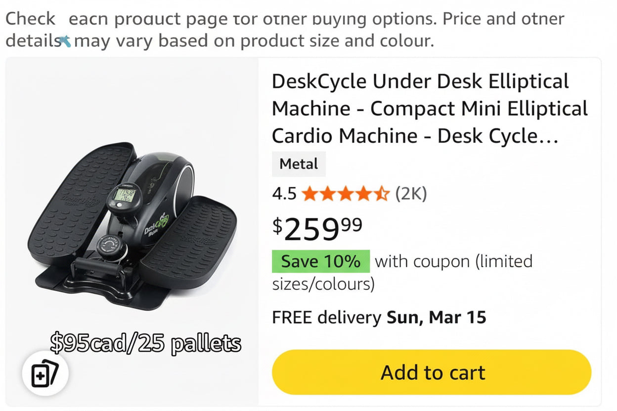 DeskCycle Under Desk Elliptical Machine - Compact Mini Elliptical Cardio Machine - Desk Cycle Pedal Exerciser - Exercise Equipment for Home $95/25 units