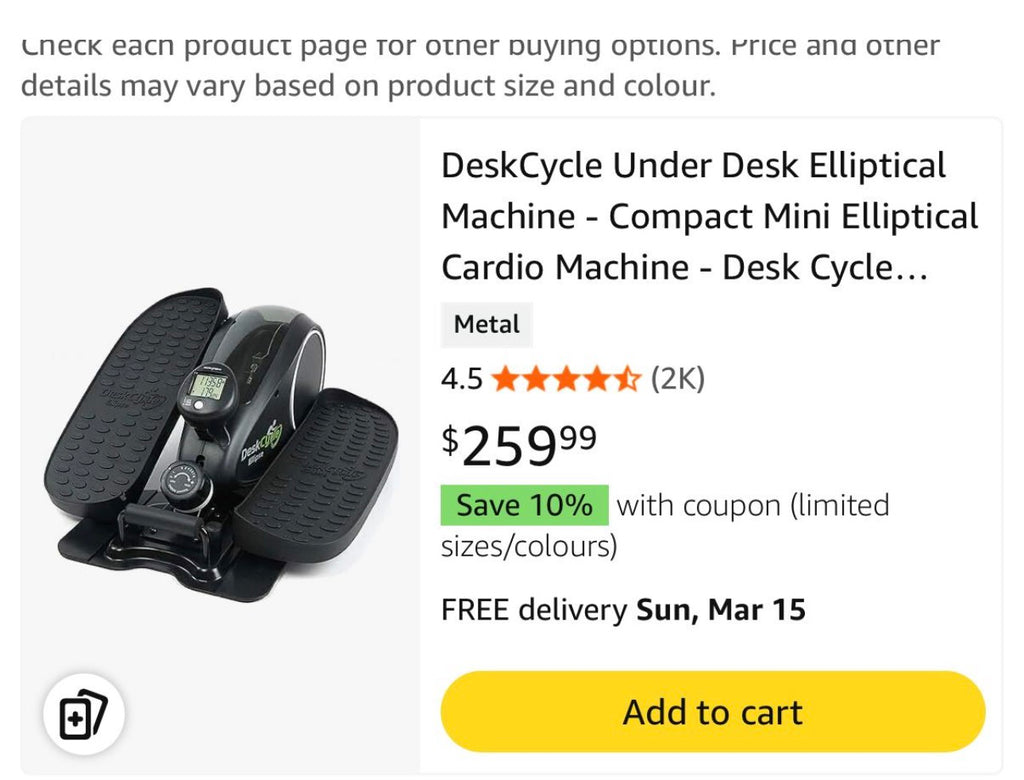 DeskCycle Under Desk Elliptical Machine - Compact Mini Elliptical Cardio Machine - Desk Cycle Pedal Exerciser - Exercise Equipment for Home $95/25 units