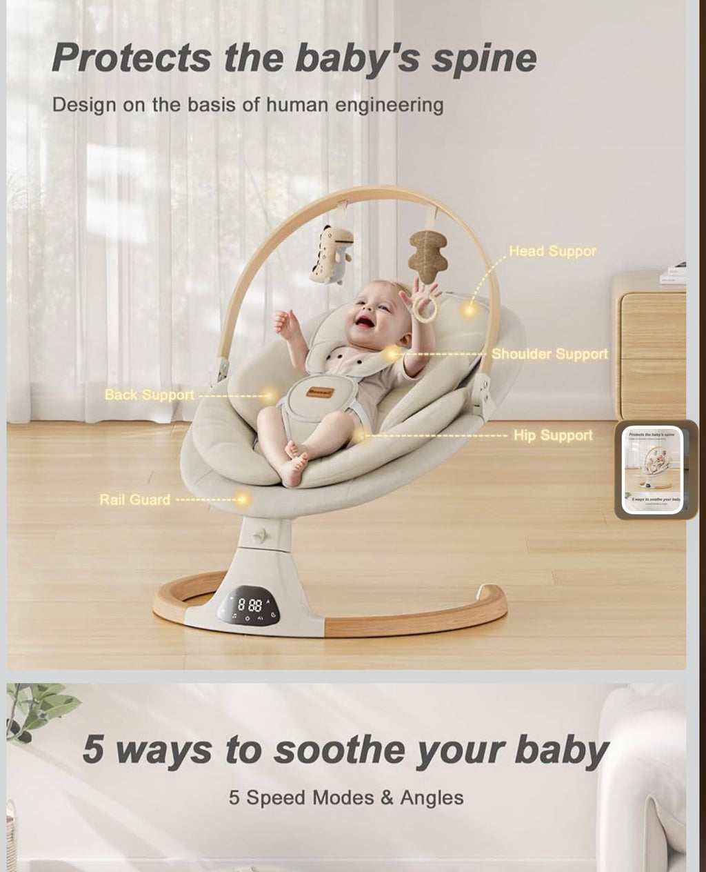 Baby Swings for Infants, Monamii Baby Swing, Bluetooth
