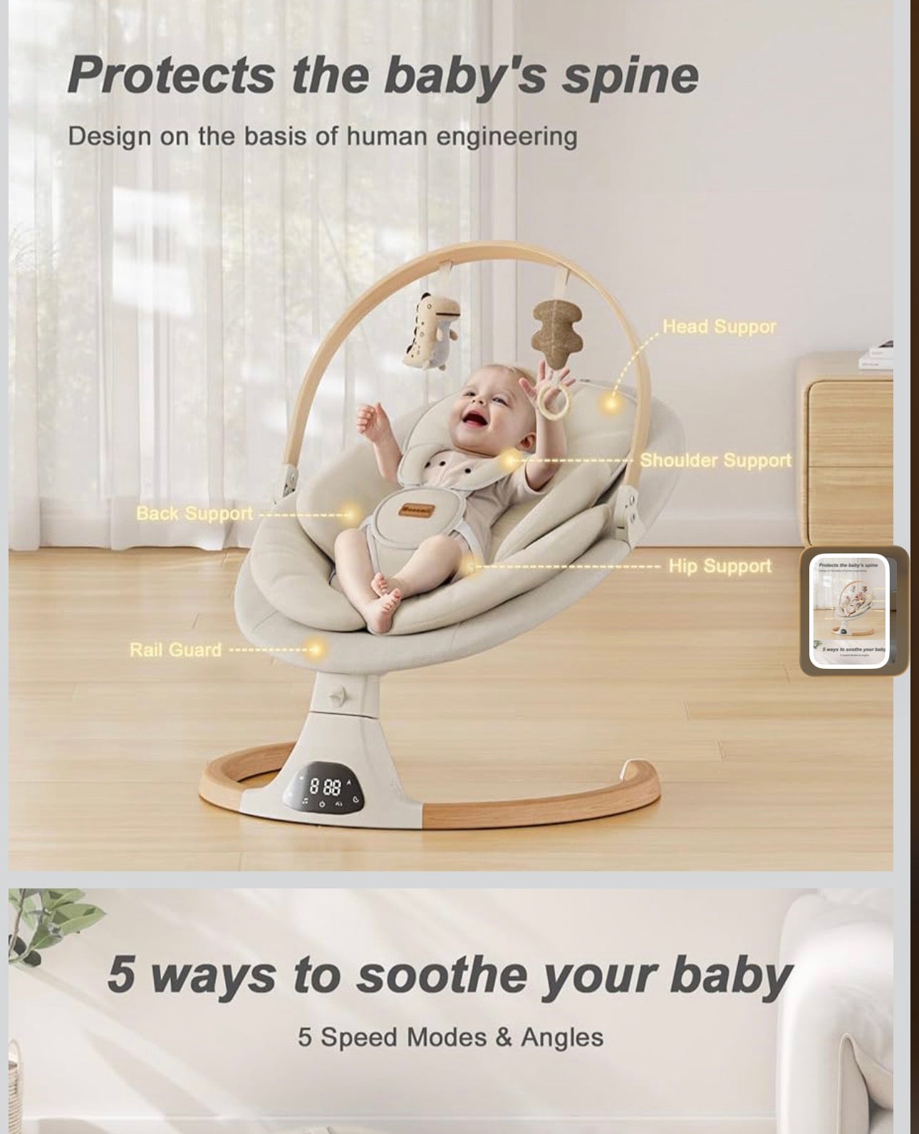 Baby Swings for Infants, Monamii Baby Swing, Bluetooth