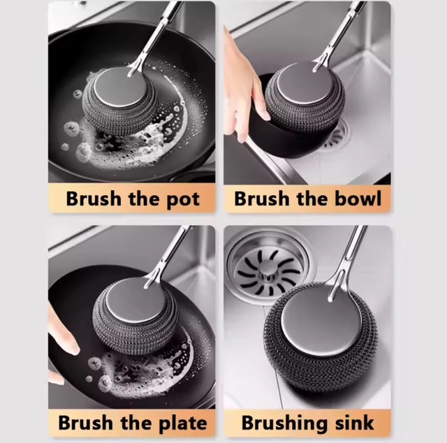 304 Stainless Steel Long Handle Pot Brush | Heavy Duty Non-Scratch Kitchen Cleaner