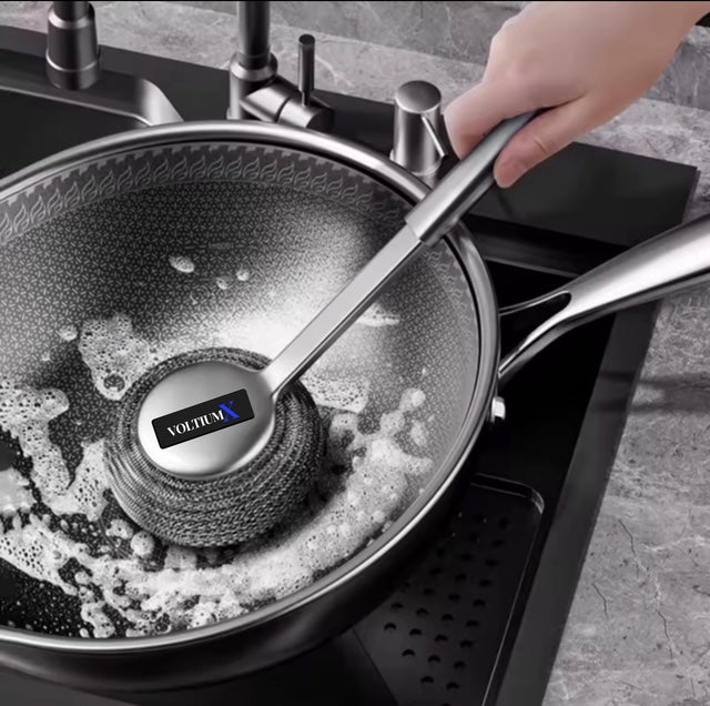 304 Stainless Steel Long Handle Pot Brush | Heavy Duty Non-Scratch Kitchen Cleaner