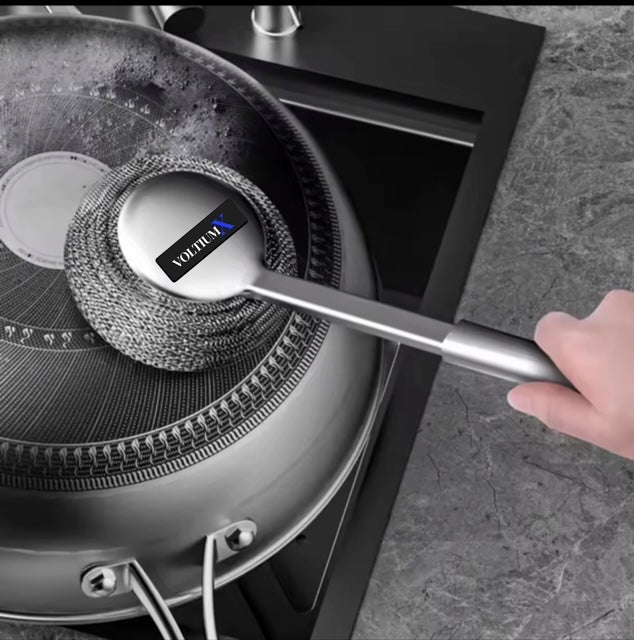 304 Stainless Steel Long Handle Pot Brush | Heavy Duty Non-Scratch Kitchen Cleaner