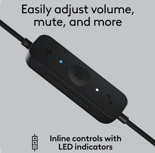 Logitech H570e USB Headset with Microphone for PC and Mac, USB-C Wired Headset with Stereo Sound, Noise-Canceling Mics and Inline Controls, Certified for Microsoft Teams, Black