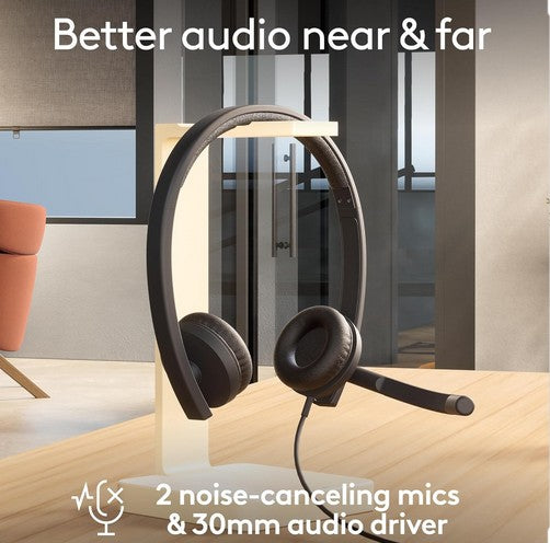Logitech H570e USB Headset with Microphone for PC and Mac, USB-C Wired Headset with Stereo Sound, Noise-Canceling Mics and Inline Controls, Certified for Microsoft Teams, Black