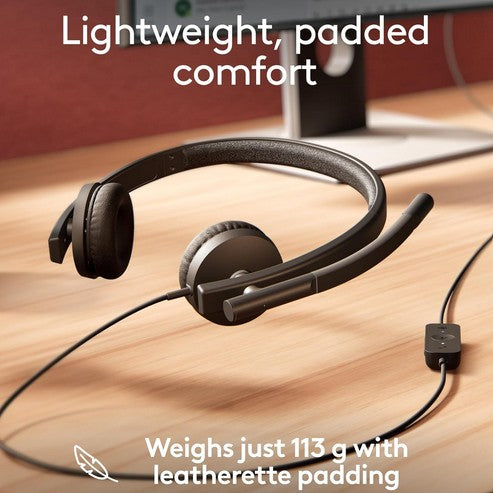 Logitech H570e USB Headset with Microphone for PC and Mac, USB-C Wired Headset with Stereo Sound, Noise-Canceling Mics and Inline Controls, Certified for Microsoft Teams, Black