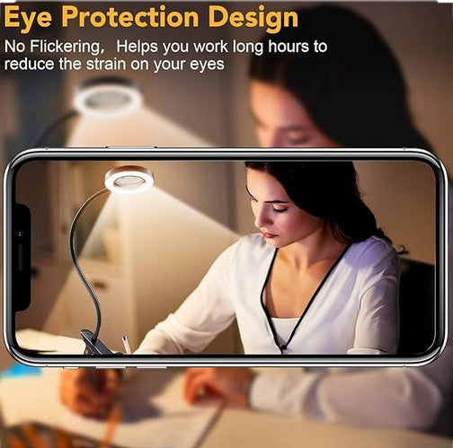 10X Lighted Magnifying Glass - 3 Colors & 10 Brightness Clip On Desk Lamp with Clamp Light - 1000 Lumen Hands Free Magnifier