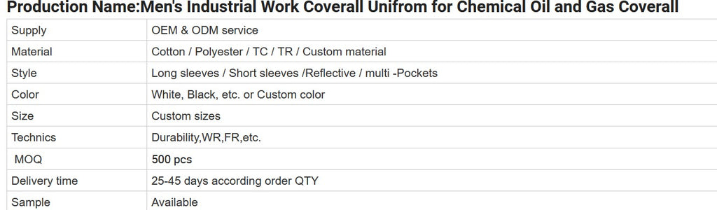 Men’s Industrial Work Coverall Uniform | Chemical, Oil & Gas Safety Workwear | OEM & ODM Supplier | Cotton/Polyester | Reflective & Multi-Pocket Options