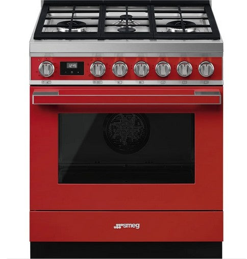 Premium Brand Smeg 30 Inch Dual Fuel Range, Red - CPF30UGMR