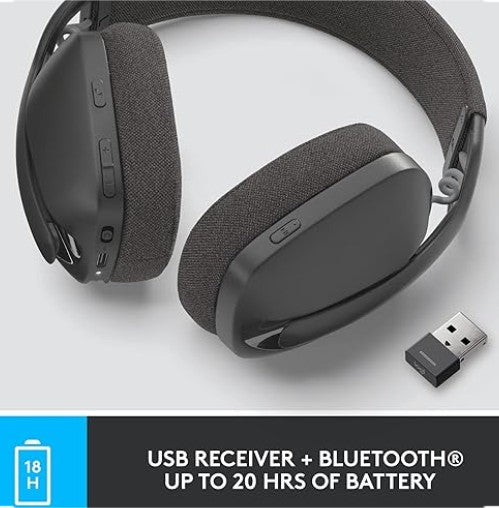 Logitech Zone Vibe 100 Lightweight Wireless Over Ear Headphones with Noise Canceling Microphone, Advanced Multipoint Bluetooth Headset, Works with Teams, Google Meet, Zoom, Mac/PC - Off White