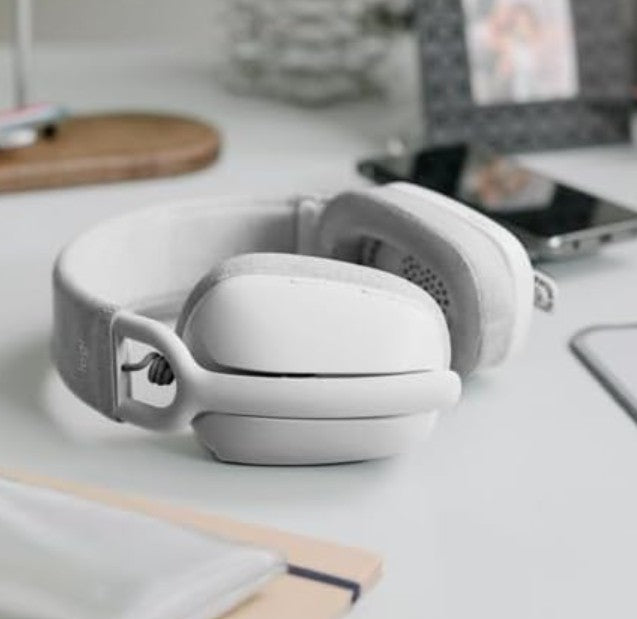 Logitech Zone Vibe 100 Lightweight Wireless Over Ear Headphones with Noise Canceling Microphone, Advanced Multipoint Bluetooth Headset, Works with Teams, Google Meet, Zoom, Mac/PC - Off White