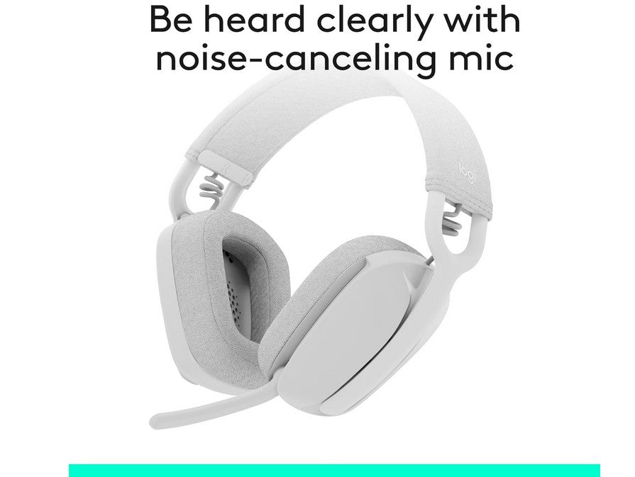 Logitech Zone Vibe 100 Lightweight Wireless Over Ear Headphones with Noise Canceling Microphone, Advanced Multipoint Bluetooth Headset, Works with Teams, Google Meet, Zoom, Mac/PC - Off White