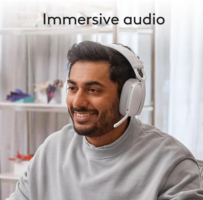 Logitech Zone Vibe 100 Lightweight Wireless Over Ear Headphones with Noise Canceling Microphone, Advanced Multipoint Bluetooth Headset, Works with Teams, Google Meet, Zoom, Mac/PC - Off White