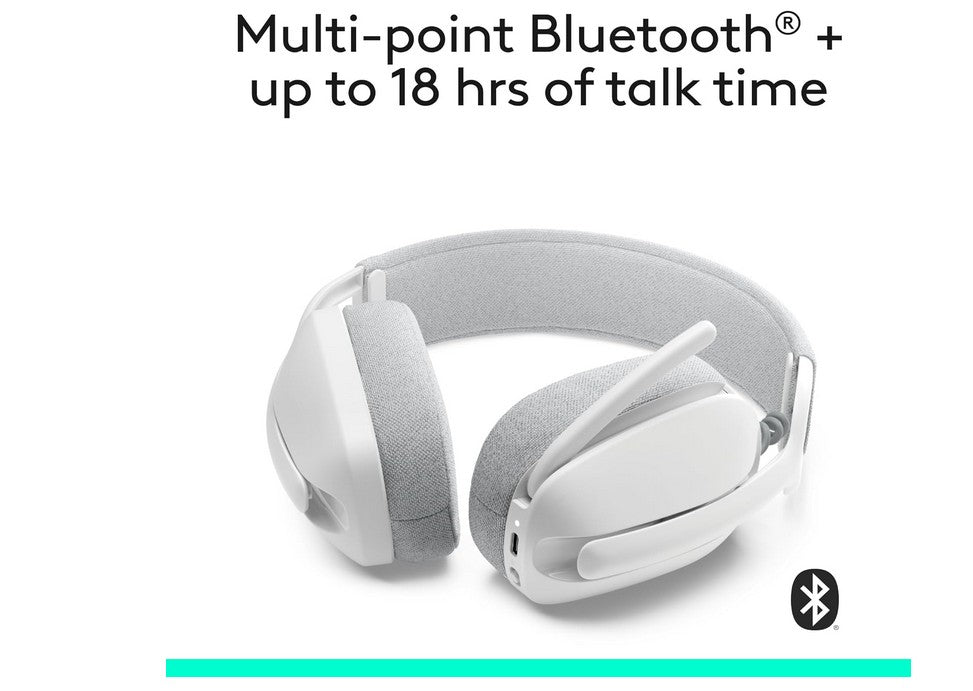 Logitech Zone Vibe 100 Lightweight Wireless Over Ear Headphones with Noise Canceling Microphone, Advanced Multipoint Bluetooth Headset, Works with Teams, Google Meet, Zoom, Mac/PC - Off White