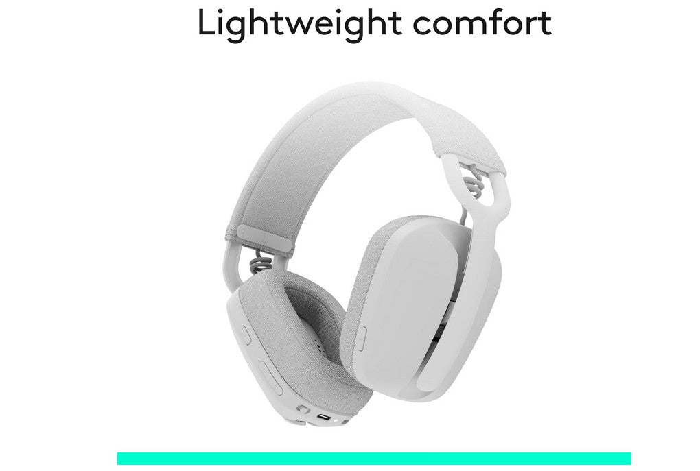 Logitech Zone Vibe 100 Lightweight Wireless Over Ear Headphones with Noise Canceling Microphone, Advanced Multipoint Bluetooth Headset, Works with Teams, Google Meet, Zoom, Mac/PC - Off White