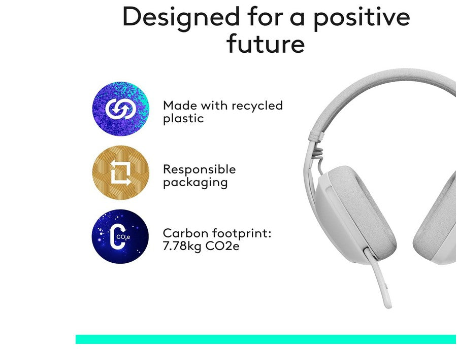 Logitech Zone Vibe 100 Lightweight Wireless Over Ear Headphones with Noise Canceling Microphone, Advanced Multipoint Bluetooth Headset, Works with Teams, Google Meet, Zoom, Mac/PC - Off White