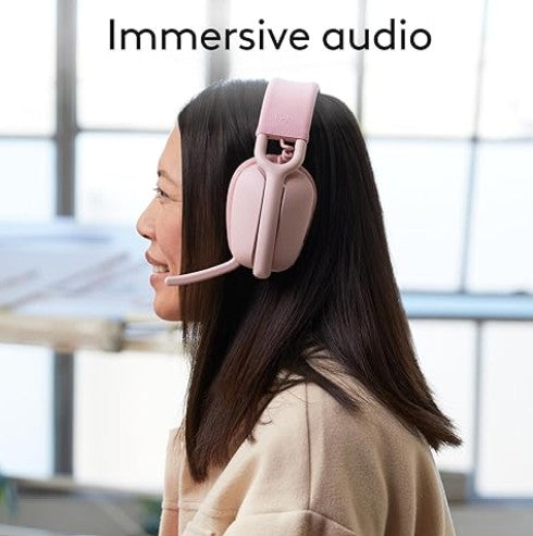 Logitech Zone Vibe 100 Lightweight Wireless Over Ear Headphones with Noise Canceling Microphone, Advanced Multipoint Bluetooth Headset, Works with Teams, Google Meet, Zoom, Mac/PC - Off White
